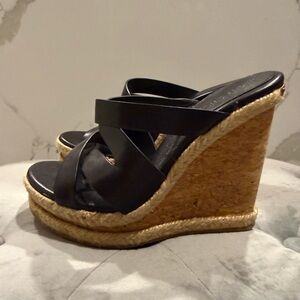 Jimmy Choo Black and Cork Wedge Sandals Size 37.5